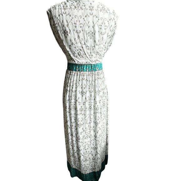 Boho Maxi Dress White Floral Print Sleeveless V-Neck Lined with Pockets Size L - Picture 2 of 15